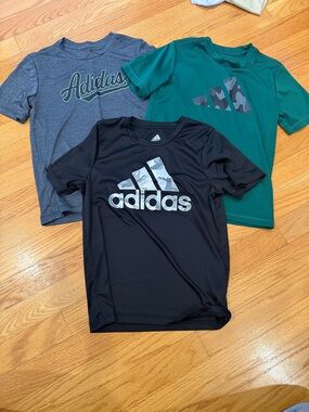 adidas Kids Short Sleeve Logo Tees - Black, Green, Heather Gray